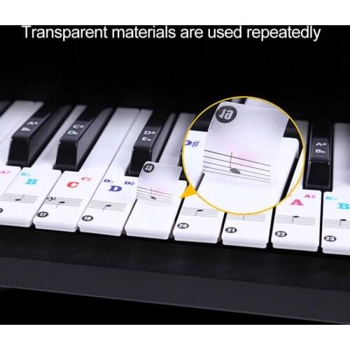 Transparent Detachable Removable Music Decal Notes Color Piano Keyboard Stickers for 49/61/ 76/88 Key Keyboards Spectrum Sticker