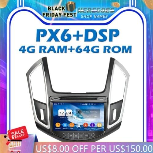 PX6 DSP Android 10.0 4GB + 64GB Car DVD Player Wifi IPS Bluetooth 5.0 RDS Auto RADIO GPS map For Chevrolet CRUZE 2013 2014 2015