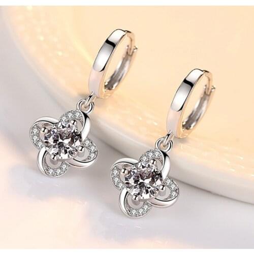 925 Sterling Silver Zircon Charm Stud Earrings For Women Grils Kids Wedding Gift Female pendientes mujer moda eh512