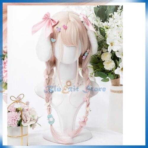 Sweet Light Pink Lolita Wig Harajuku Sakura 55cm Long Straight Body Wave Synthetic Hair Fringe Bangs Adult Girls Party Hair
