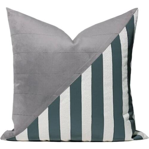 Modern Light Luxury Living Room Gray-Green Striped Patch Pillowcase For Car Sofa Decor Home Cushion Covers Free Shipping 50x50cm