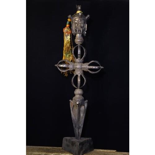 Tibet Buddhism Old Tiantie Cross Dharma Horse Head King Mahakala statue Dorje Vajra Phurpa set Ward off evil spirits Town House