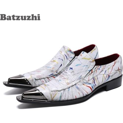 Batzuzhi Italian Type Shoes Men Pointed Metal Tip Formal Business Dress Shoes Leather Shoes Male for Man Party and Wedding, US12
