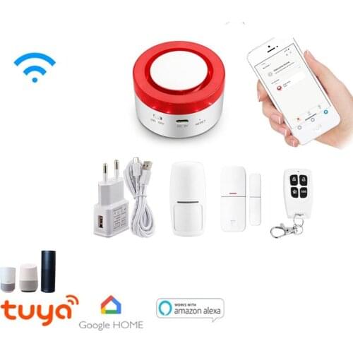 Smart WiFi Home Security Alarm System Tuya WiFi Siren Alarm Compatible with Alexa Google Home IFTTT Strobe Siren