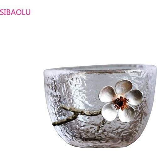 Japanse Glas Theekopje, Tin Cup, Enkel Kopje, Bloem, Kung Fu Thee Set Drinken Glas Transparant 12 Stijl Optionele glass cups