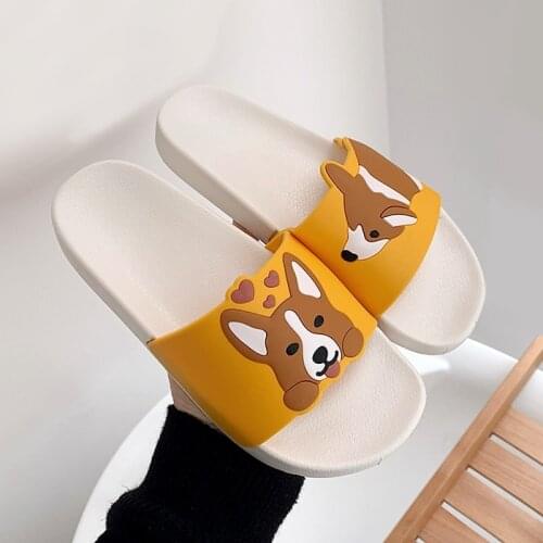 Womens Summer Slippers Cartoon Dog Beach Slide Bathroom Sandals Sandals 2021 New Slide on Slippers Zapatillas Mujer