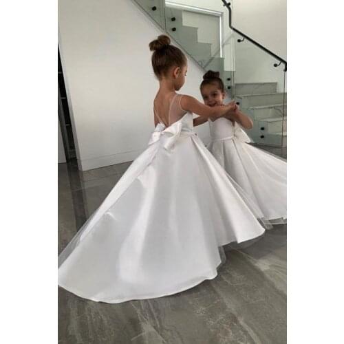 Elegant White Ivory Satin Sweetheart Junior Girls Wedding Dresss Communication Dresses Flower Girl Dress 2021