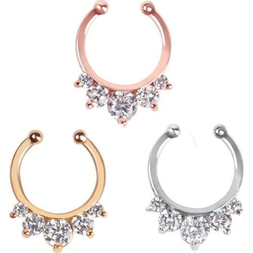 Female Nose Ring Rhinestone Stainless Steel Fake Septum Piercings Women Earrings Ear Clip Sexy Woman Body Jewelry Piercing