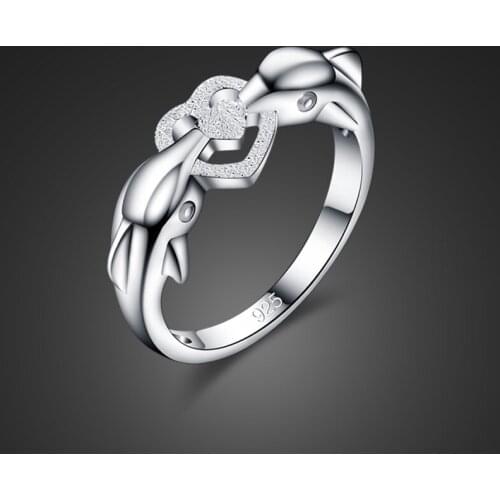 Sweet kiss the dolphin ring fashion Sterling silver Simple solid 925 silver ring Size 5-8 for woman Valentines Day gift jewelry