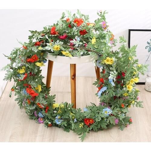 1.7M Artificial Flowers Plants Fake 65 Flowers Daisy Flower Vine Garland Hanging for Wedding Home Office Party Garden Craft