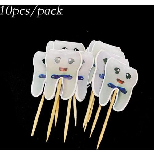10pcs/lot Blue Teeth theme cupcake topper fruit pick Teeth theme party decorations boy teeth theme cupcake toppers
