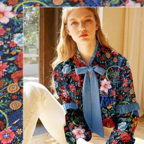 140cm wide flower printed silk fabric meter digital printing silk crepe de chine fabric 16mm shirt dress fabric silk cloth