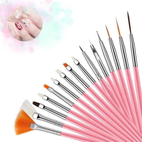 15 Pcs Acrylic Nail Art Brushes Gel Polish Design Painting Pen Brush Set Nail Pen Designer Nail Dotting Nails Art Manicure Tools