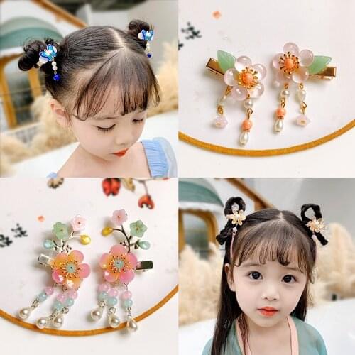 2 Pcs/Set Children Cute Acrylic Flower Pearl Pendant Ornament Hair Clips Girls Lovely Barrettes Hairpins Kids Hair Accessories