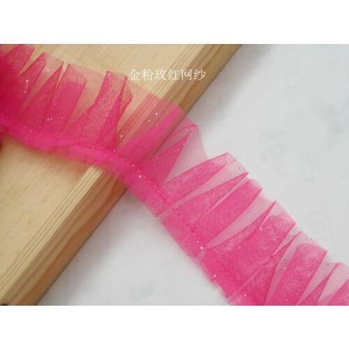 5meters/lot American style 4.5CM wide Rose red mesh with gold shiny material folds lace accessories clothing lace SC284