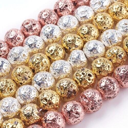 5 strands (Approx 195pcs) 10~10.5mm Mixed Color Round Bumpy Electroplated Natural Stone Beads Spacer Loose Bead Hole: 1.5mm