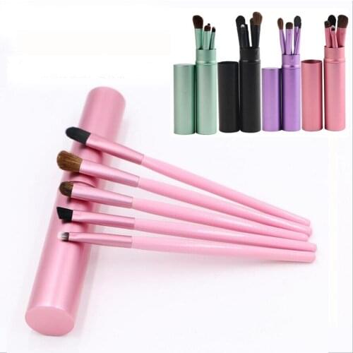 5Pcs Eye Makeup Brushes Set EyeShadow Eye Liner Shadow Brushes Kit Pony Hair Black Makeup Tool With Cup Metal Tube Holder T0152