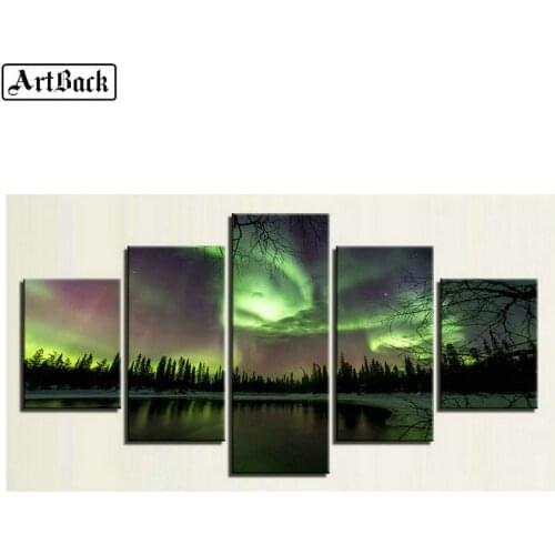 5 spells diamond painting Northern Lights scenery sunset full square drill mosaic diy diamond embroidery painting