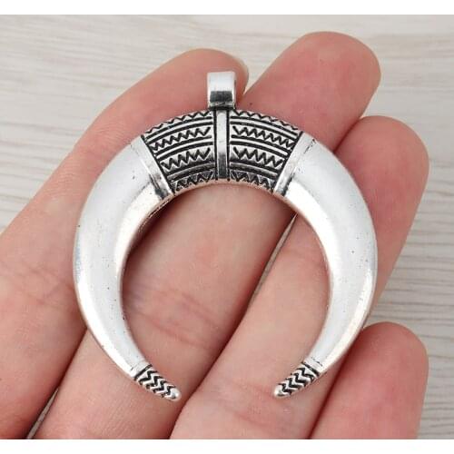 8pcs/lot Tibetan Silver Large Crescent Moon Double Horns Charms Pendants Jewelry Findings 50x46mm