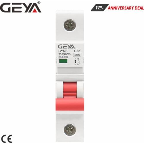 GEYA GYM8 SP Din Rail Circuit Breaker C Curve 6A 10A 16A 20A 25A 32A 40A 50A 63A 220V with CE CB SEMKO Certificate