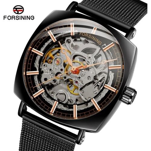 Forsining Men Watch Casual Hollow Mesh Belt Waterproof Wrist Clock Automatic Mechanical Mens Wristwatches Relogio Masculino
