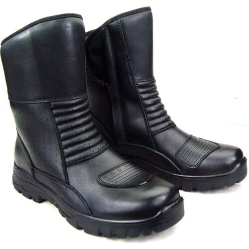 Black Motorcycle Cow Leather Boots Summer Winter Motocross Boots Breathable Warm Riding Gear Retro Moto Gear Protective Gear