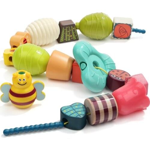 Kid Creative Knowing Food Animals Beaded Blocks Children Wooden Toys Intelligence Development Stringing Threading Bead Game Gift