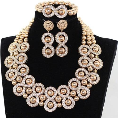 Fantastic Copper Gold Fashion Beads Jewelry Set Women Chunky African Wedding Necklace Set Dubai Gold Bridal Jewelry Set WE150
