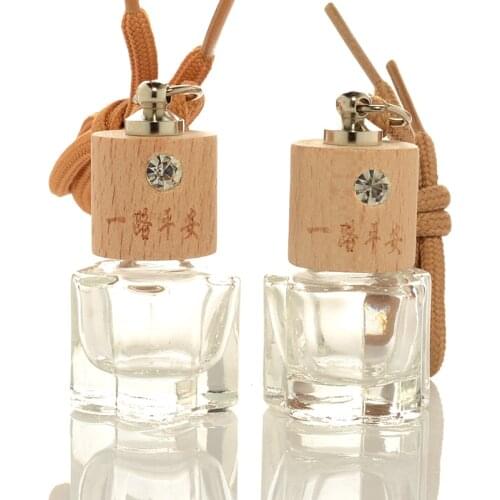 Aroma Bottle Glass Toner Vial Wooden Cap Car Pendant Wardrobe Hanging Air Freshener 5 ML Travel Perfume Refillable Bottle 30 pcs
