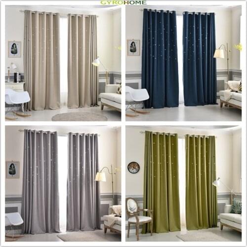 GYC2246 Gyrohome Hollow Stars Design Linen Blackout 85%-90% Bedroom Curtain 4 Colors Alternatives