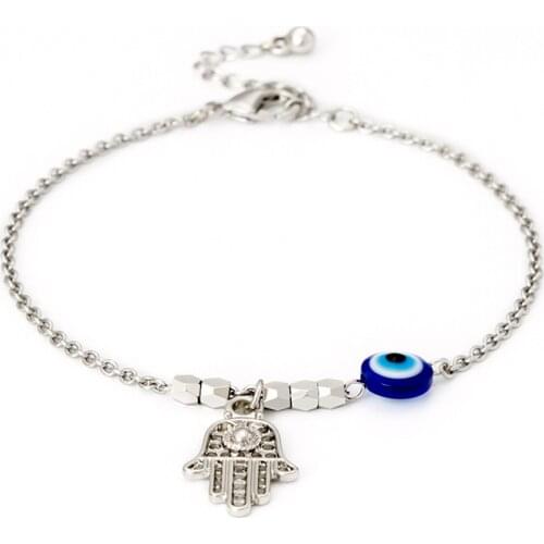 Jaeeyin 2020 Fashion Evil Eye Hamsa Hand Charms Devil Eye Silver Color Beads O Chain Fatima Hand New Year Gift For Children