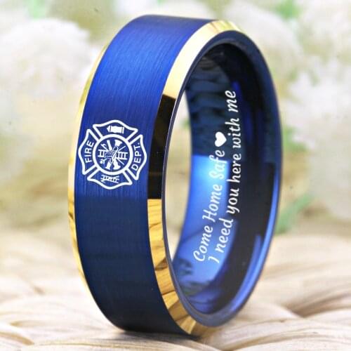 Dropshipping Firefighter Ring USA Fire Police Design Rings 8MM Firefighter Fireman Engraved Ring ungsten Wedding Band