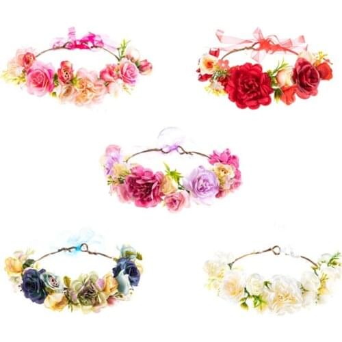L93F Simulation Multicolor Bloomy Rose Floral Crown Hair Wreath Bridal Wedding Flower Headband Boho Garland Halo Headpiece