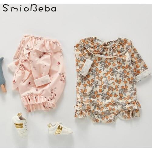 Summer Girls Lovely Lemon Floral Suspender Rompers With Ruffle One Piece Swimsuit Split Bikini Baby Vacation 2PCS Sets Clothing