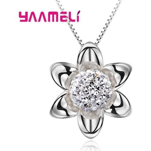 Hot Fashion Fantastic Sunflower Pendant Necklace Sweet 925 Sterling Silver Cubic Zirconia Stone and Ball Round Pearl Jewelry