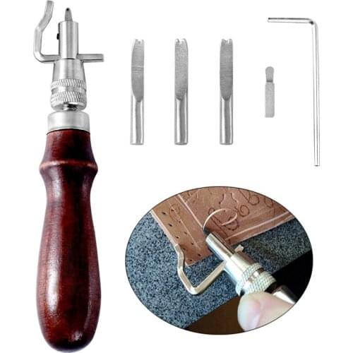 LMDZ 6Pcs Leather Groover Tool (red), 7 in 1 Pro Adjustable Stitching Groover and Creasing Edge Beveler, Leathercraft Kits