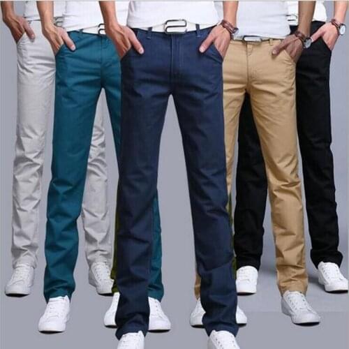2020 New Design Casual Men pants Cotton Slim Pant Straight Trousers Fashion Business Solid sky blue black Pants Men 28-38