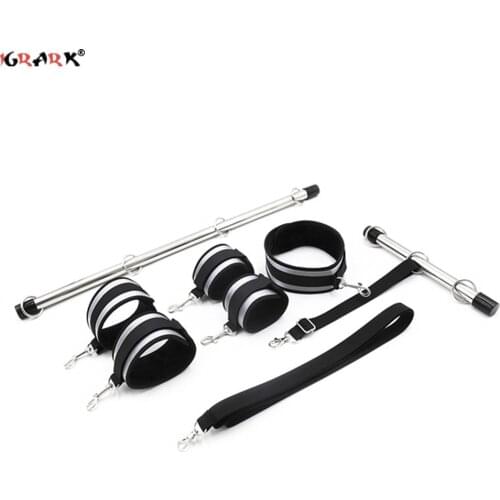 Adults Games Restraints Shackles Spreader Bar Bondage Set With Handcuffs Ankle Cuffs Collar For Bdsm Fantasy Fetish Role Play