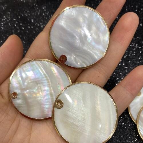 Natural white shell pendants round size mother of pearl loose beads diy shell loose as necklace pendant