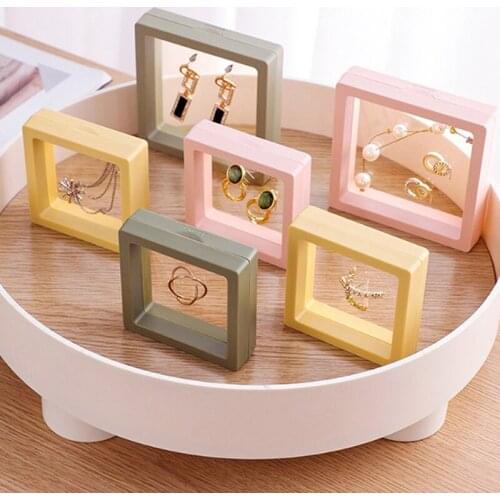 3D Floating Picture Frame Shadow Box Jewelry Display Stand Ring Pendant Holder Protect Jewellery Stone Presentation Case