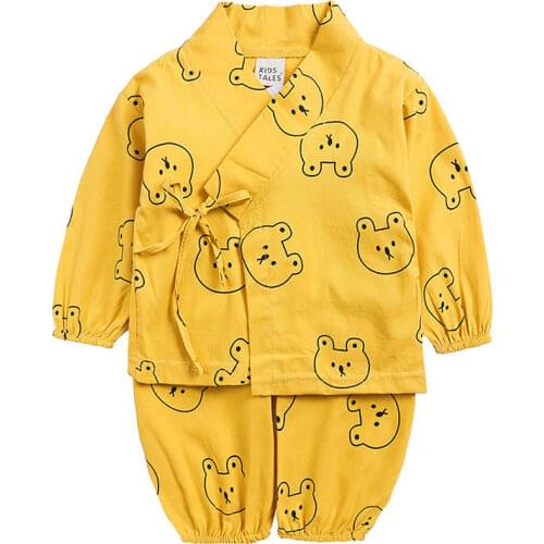 Baby Boys Girls Pajama Sets Kids Clothes Cartoon Print Sleepwear Long Sleeve Cardigans + Pants Monk Outfits Newborn Home Suits