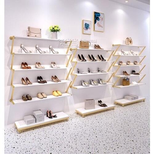 Shoe rack display rack shop multi layer creative shoe store display rack clothing store wall hanging gold bag shelf