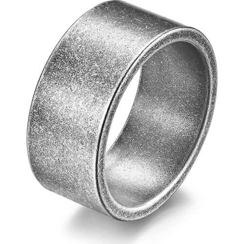 Simple Design 10MM Wide Stainless Steel Rings Black/Gold/Ancient silver Color Trendy Wedding Ring Jewelry For Women Men