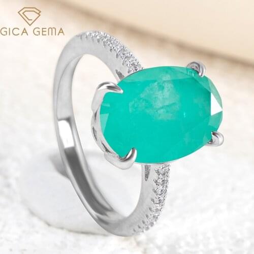 GICA GEMA Luxury 100% Solid 925 Sterling Silver Paraiba Tourmaline Gemstone Engagement Rings for Women Couple Ring Fine Jewelry