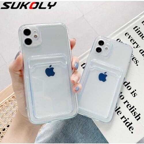 Luxury Shockproof Transparent Silicone Card Case For iPhone 12 11 Pro X XS Max XR 8 7 Plus SE 2020 Clear Protection Back Cover