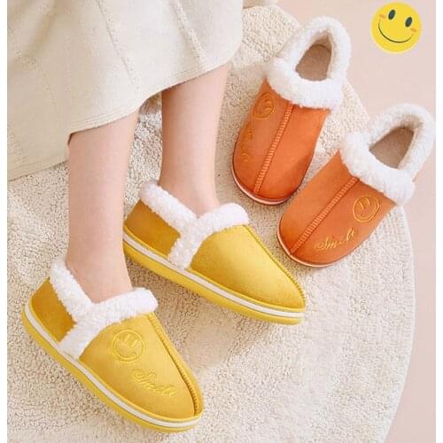 Luxury Fur Slides For Women Home Soft Slippers New Unisex Smiley Face Slippers Indoor Non-slip Floor Shoes Men Winter Warm Shoes