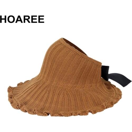 HOAREE Women Summer Sraw Hat Sun Visor Ladies Caramel Straw Hat Folding Bow Decoration Sun Protection Female Sun Hat