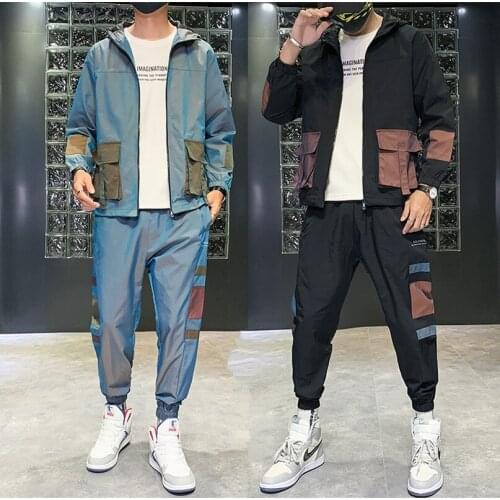 Men Fashion Tracksuit Spring Autumn 2PC Sweatshirt +Sweatpants Tracksuit Set Men New Patchwork Slim Fit Sweat Suits