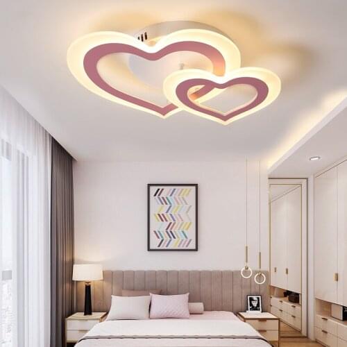 Led Ceiling Lamp Childrens Room Pink Bedroom Home Simple Modern Living White Romantic Study Heart-Shaped Creative Girl Style