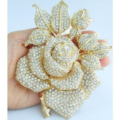 Gorgeous 5.32" Clear Austrian Crystal Rose Flower Brooch Pin Pendant EE02994C15